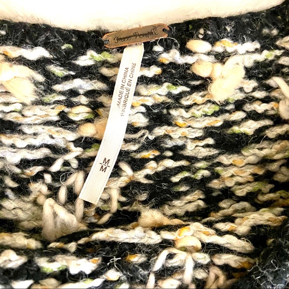 Free People Sustainable Black & White Wool Angola Blend Coop Neck Sweater Dress - Picture 16 of 16